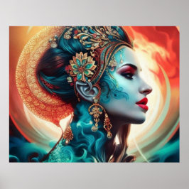 Vintage abstrakt vacker tealröd guld 1 poster