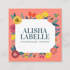 Vintage Abstrakt Wildblomma Foliage & Bees Mönster Fyrkantigt Visitkort