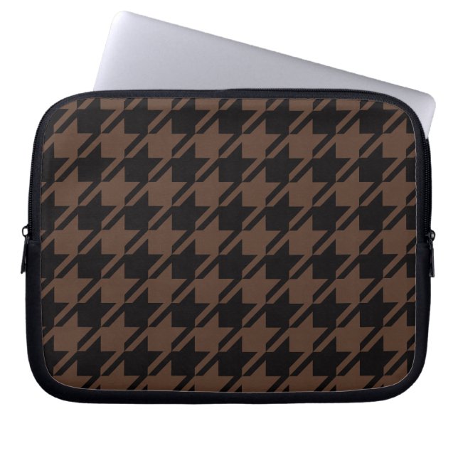 Vintage Academia Black and Brown Houndstooth Laptop Fodral (Framsidan)