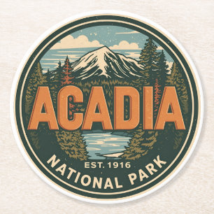Vintage Acadia National park presentidéer från nat Underlägg Papper Rund