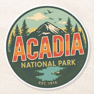 Vintage Acadia National park presentidéer från nat Underlägg Papper Rund