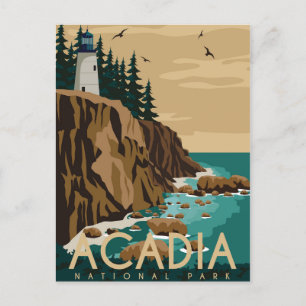 Vintage Acadia nationalpark Pub Harbour Lighthouse Vykort