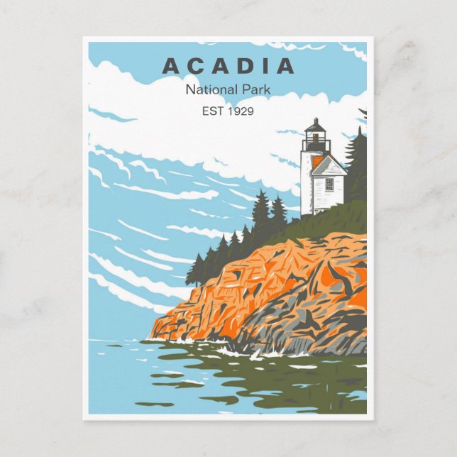 Vintage Acadia nationalpark Pub Harbour Lighthouse Vykort (Framsida)