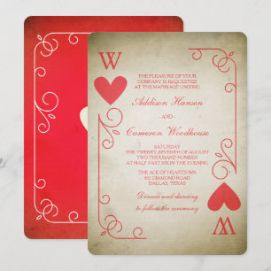 Vintage Ace of Hearts Bröllop Inbjudningar