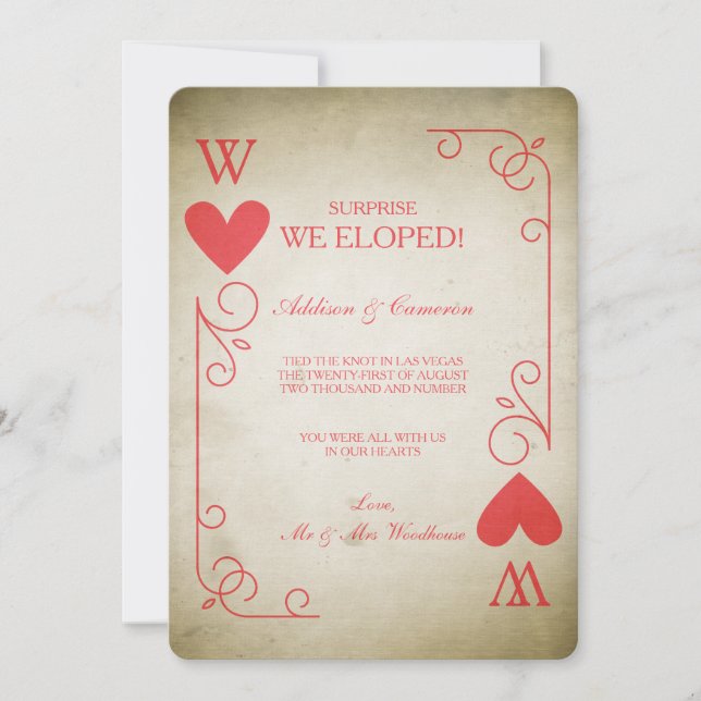 Vintage Ace of Hearts Elopement Notice Meddelande (Framsida)