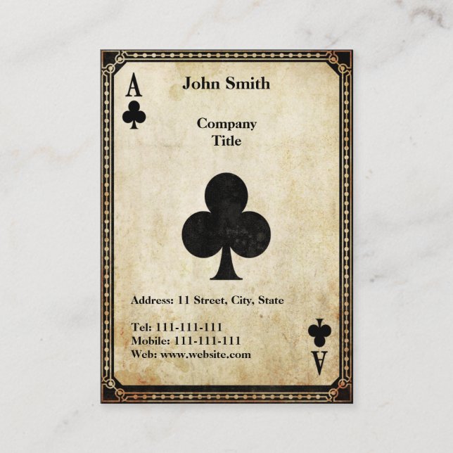 Vintage Ace of Klubbs Visitkort (Framsida)