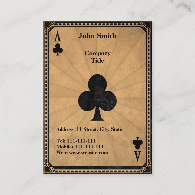 Vintage Ace of Klubbs Visitkort (Framsida)