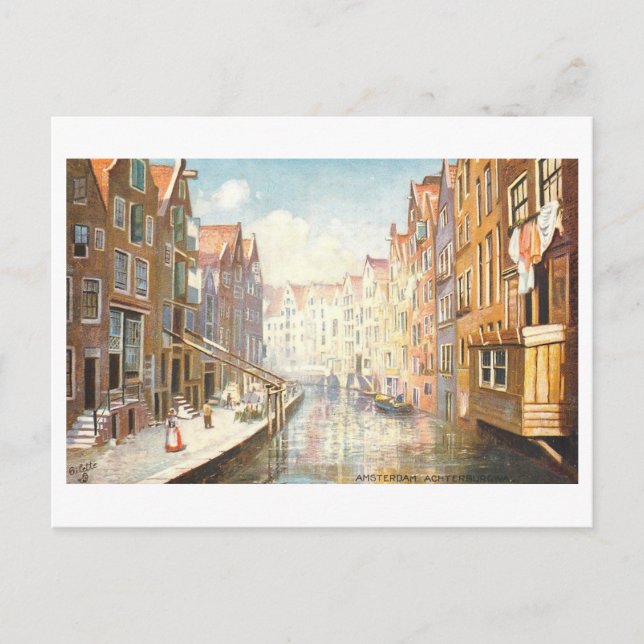 Vintage Achterburgwal i Amsterdam Vykort (Framsida)