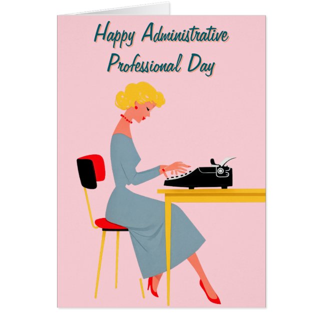Vintage administrativ assistent – Retro kontor  Hälsningskort (Framsidan)