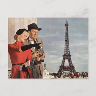 Vintage adressändring, turister i Paris Meddelande Vykort