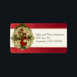Vintage-Adressetiketter för julbarn Adressetikett<br><div class="desc">Unik bild av viktoriska barn som är klädda för vintersamlande gröntar. Graphic är utsmyckad med en ornatstjärnformad medallion med sprit av holly på den röda dammbakgrunden. Bilden har återställts digitalt.</div>