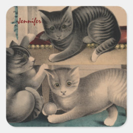 Vintage Adsible Kittens Lithograph Fyrkantigt Klistermärke