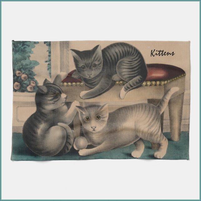 Vintage Adsible Kittens Lithograph Kökshandduk (Skapare uppladdad)