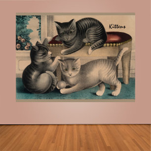 Vintage Adsible Kittens Lithograph Poster