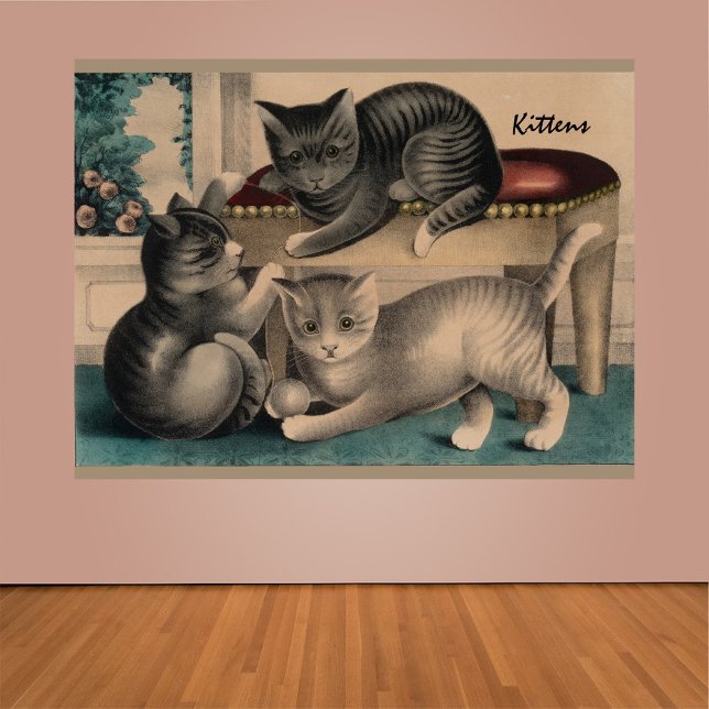 Vintage Adsible Kittens Lithograph Poster (Skapare uppladdad)