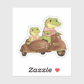 Vintage Adventure Crocodiles on Scooter Sticker Klistermärken