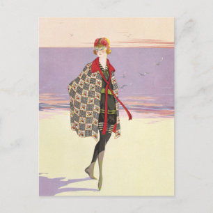 Vintage Advertising - Girl on Beach Vykort