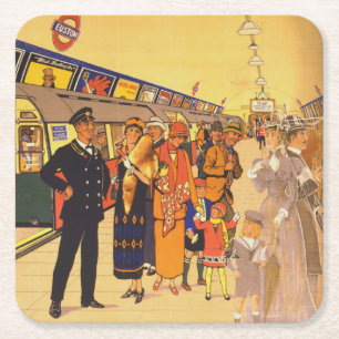 Vintage Advertising Poster för Londons tunnelbana Underlägg Papper Kvadrat