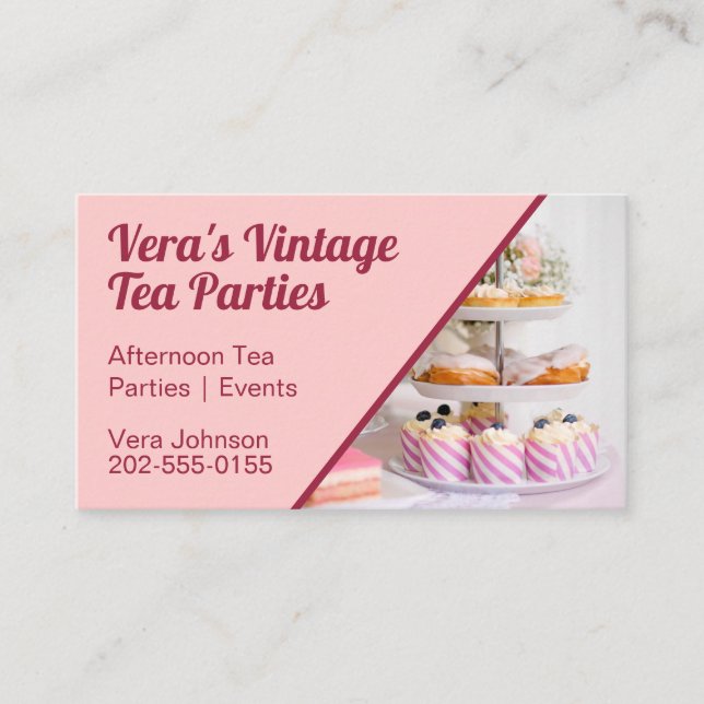 Vintage Aeftermiddag Tea Party Visitkort (Framsida)