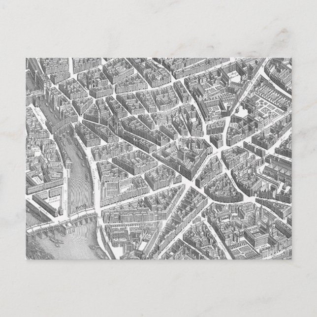 Vintage Aerial Paris Karta Vykort (Framsida)