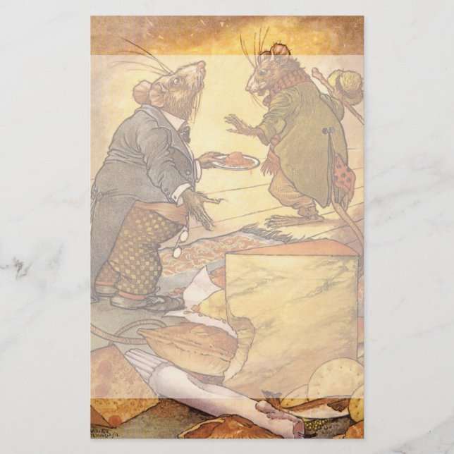 Vintage Aesops Fable, Land Mouse, City Mouse Brevpapper (Framsida)