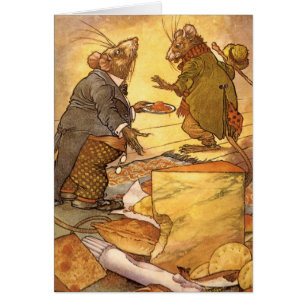 Vintage Aesops Fable, Land Mouse, City Mouse Hälsningskort