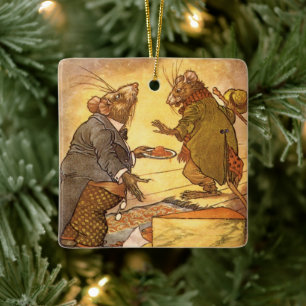 Vintage Aesops Fable, Land Mouse, City Mouse Julgransprydnad Keramik
