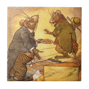 Vintage Aesops Fable, Land Mouse, City Mouse Kakelplatta