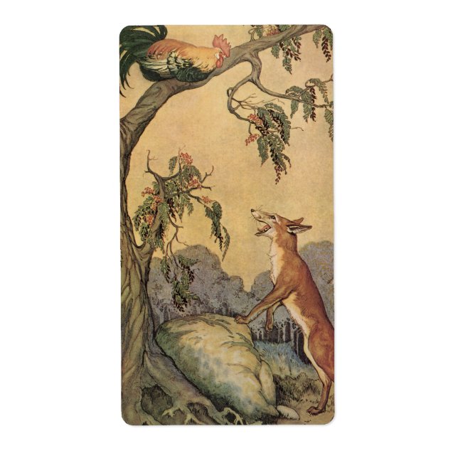 Vintage Aesops kablar, räv, Tupp och Hund Fraktsedel (Framsidan)