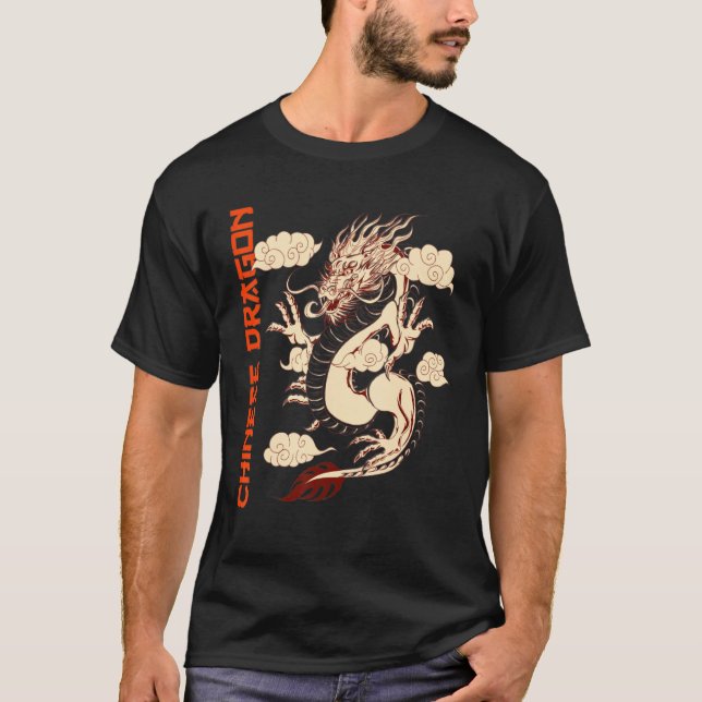 Vintage Aesthetic Chinese Dragon T Shirt (Framsida)