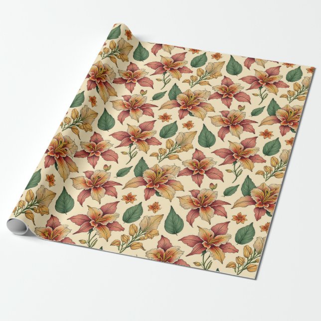 Vintage Aesthetic Classic Orange Lily Flower Presentpapper (Utrullad)