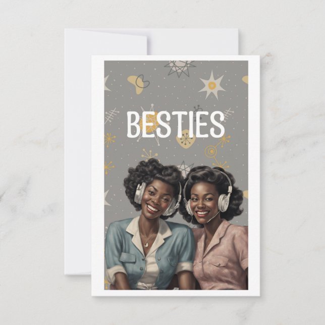 Vintage Aesthetic Lycklig Galentine's Day Bestie Kort (Framsida)
