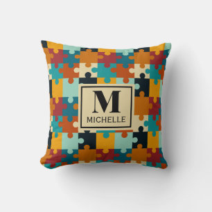 Vintage Aesthetic Puzzle Delarare Mönster Monogram Kudde