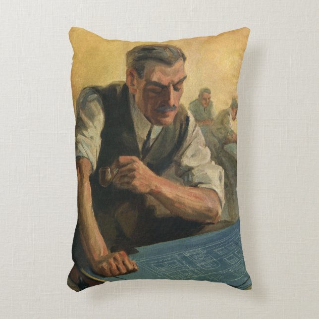 Vintage affärsarkitekt och byggnadsritningar prydnadskudde (Framsidan(Vertikal))