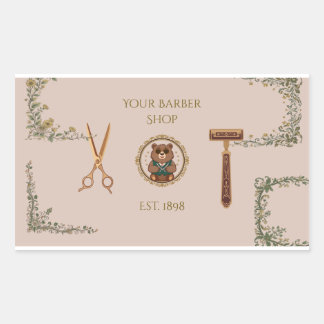 Vintage Affärskort för Barberare Rektangulärt Klistermärke