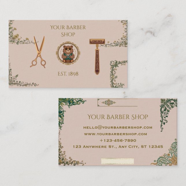Vintage Affärskort för Barberare Visitkort (Fram/baksida)