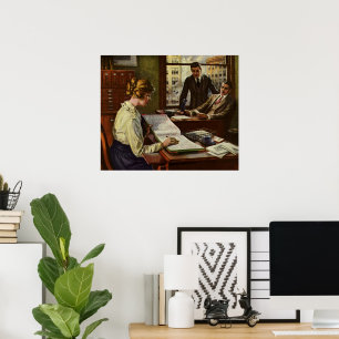 Vintage affärsmöte, kontor med chefer poster
