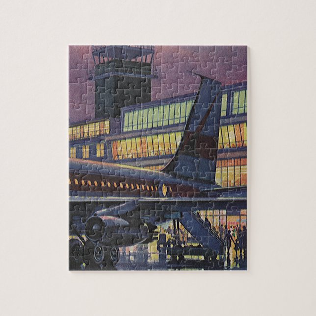 Vintage Affärspassagerare på flygplan på flygplats Pussel (Vertikal)