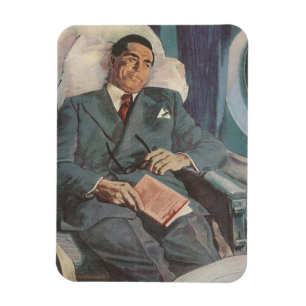 Vintage affärsresa, läsning på flygplanet magnet