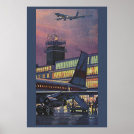 Vintage affärsresenärer på flygplan på flygplats poster