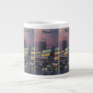 Vintage affärsresenärer på flygplan på flygplatsen jumbo mugg