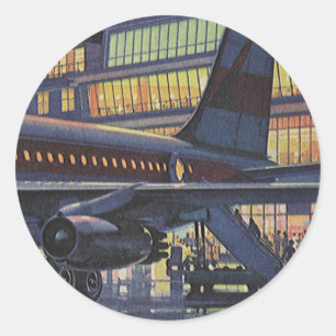 Vintage affärsresenärer på flygplan på flygplatsen runt klistermärke