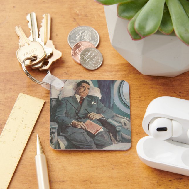 Vintage Affärsresor, Läsning på Flygplanet Nyckelring (Skrivbord)