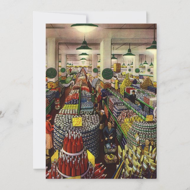 Vintage affärsstormarknad, mat och dryck inbjudningar (Framsida)