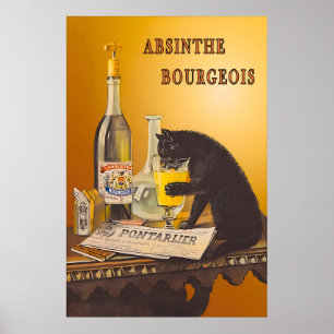 Vintage Affisch Absinthe Bourgeois Black Cat Bar