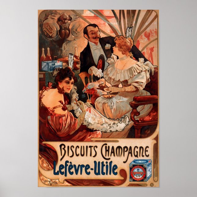 Vintage affisch Alphonse Mucha Biscuits Retro Art (Framsidan)