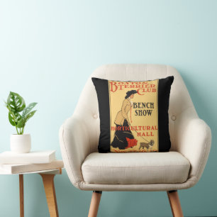 Vintage affisch Boston Terrier Klubb Bench Show Kudde