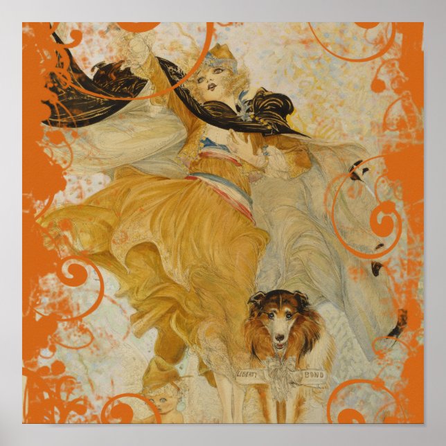 Vintage affisch Collie Hund och Mode Diva (Framsidan)