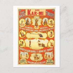 Vintage affisch för Kar-Mi Troupe Circus Acts Vykort