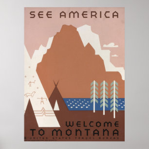 Vintage affisch främjar resor till Montana. 2